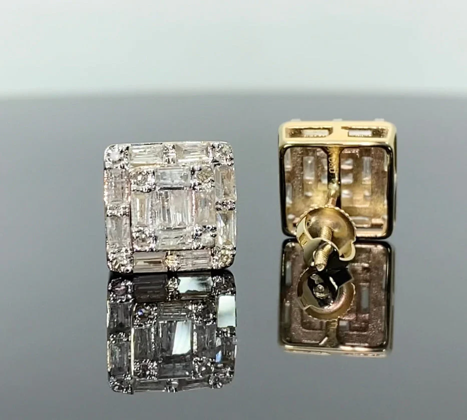 10K YELLOW GOLD .85 CARAT 100% GENUINE DIAMONDS 8 MM MENS/WOMENS EARRING STUDS