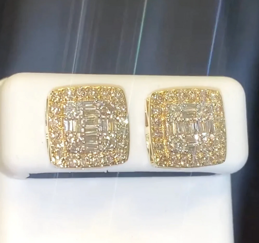 10K YELLOW GOLD 1.60 CARAT 12 MM 100% GENUINE DIAMONDS MENS/WOMENS EARRING STUDS