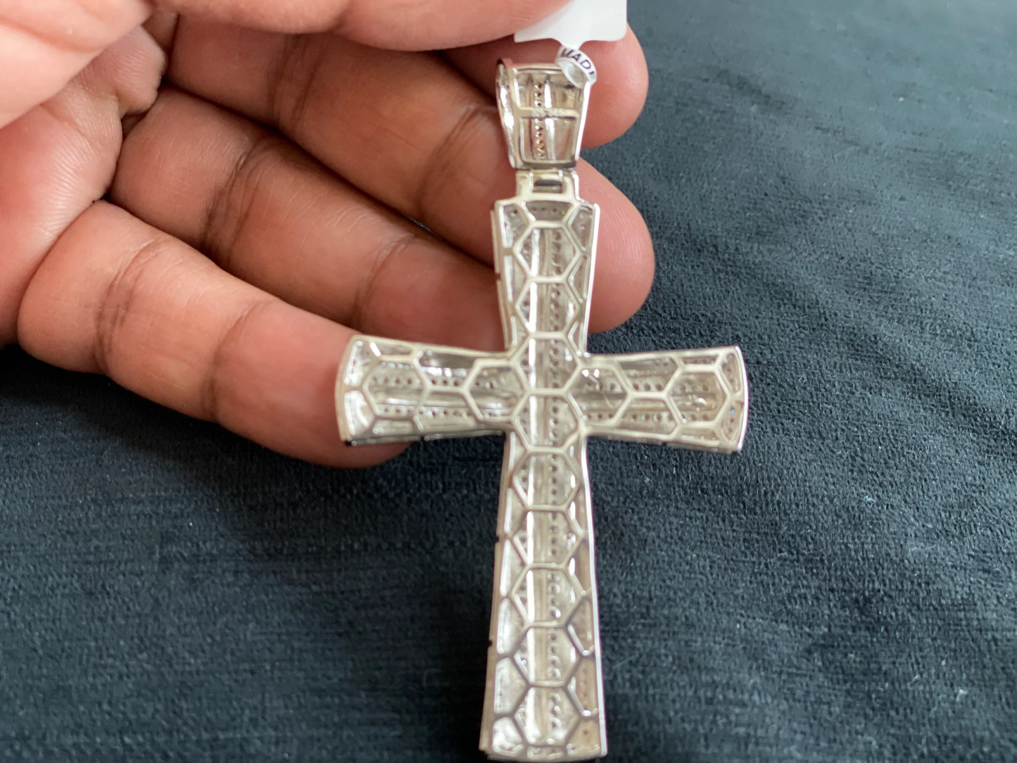 1.80 CARAT STERLING SILVER LARGE 3 INCHES 100% REAL DIAMOND CROSS PENDANT CHARM