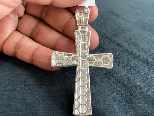 1.80 CARAT STERLING SILVER LARGE 3 INCHES 100% REAL DIAMOND CROSS PENDANT CHARM