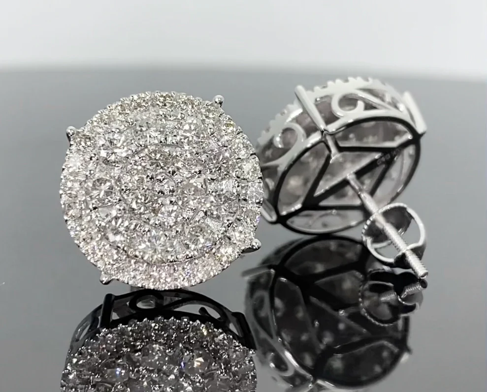 10K WHITE GOLD 2.25 CARAT MENS WOMENS 15 MM 100% GENUINE DIAMONDS EARRING STUDS