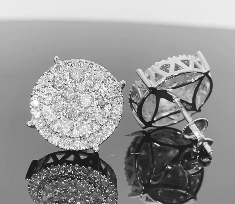 10K WHITE GOLD 2.25 CARAT MENS WOMENS 14 MM 100% GENUINE DIAMONDS EARRING STUDS