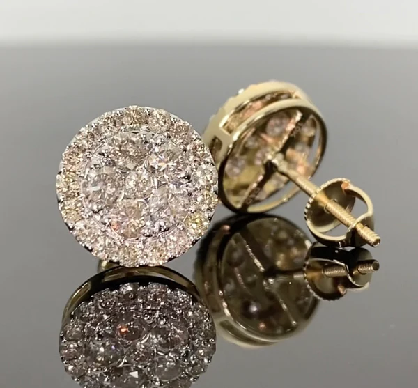 10K YELLOW GOLD .85 CARAT MENS WOMENS 10 MM 100% GENUINE DIAMONDS EARRING STUDS / SKU 16863E-YG