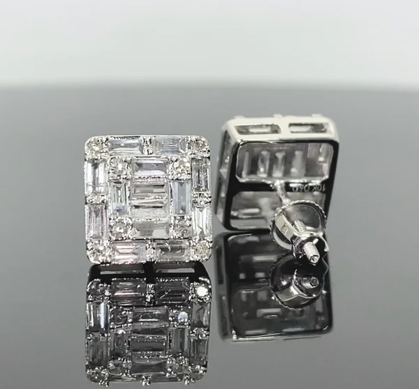 10K WHITE GOLD 1 CARAT 100% GENUINE DIAMONDS 10 MM MENS/WOMENS EARRING STUDS