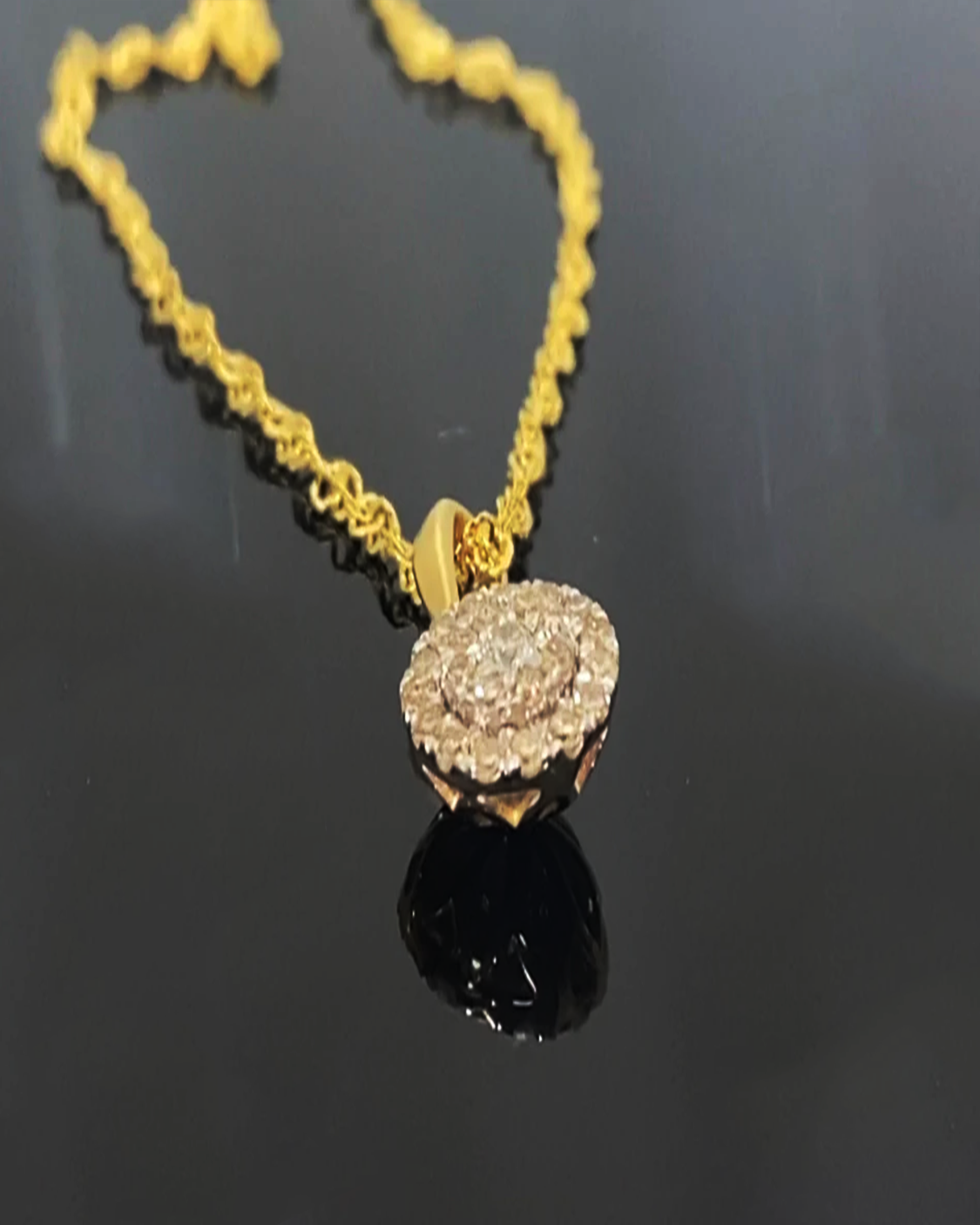10K YELLOW GOLD .60 CARAT REAL DIAMOND 7MM EARRINGS & PENDANT NECKLACE SET WITH YELLOW GOLD CHAIN / SKU SET00022-YG