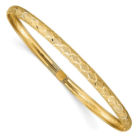 10k Hexagonal Design Diamond-cut Flexible Bangle