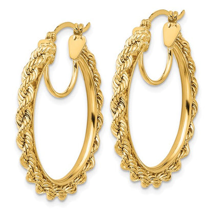 10k Polished and D/C Rope 2.95mm Hoop Earrings