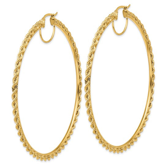 10k Polished and D/C Rope 2.95mm Hoop Earrings