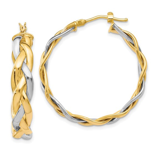 Leslie's 10K Two-Tone Polished Braided Hoop Earrings