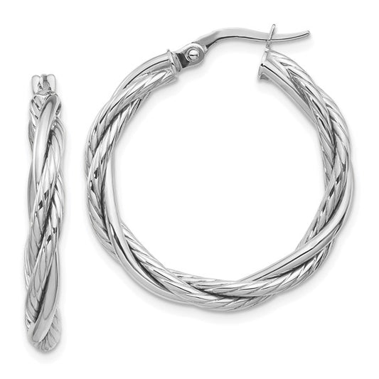 Leslie's 10K White Gold Polished Twisted Hoop Earrings