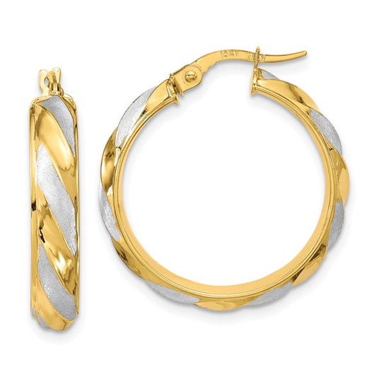 Leslie's 10K Rhodium Polished Textured Twisted Hoop Earrings