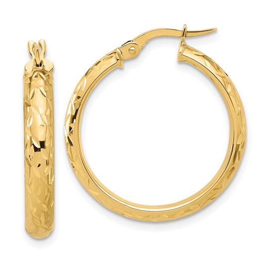 Leslie's 10K Polished and Diamond-cut Round Hoop Earrings