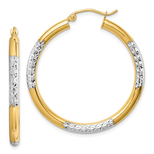 Leslie's 10K with Rhodium Diamond Cut 3mm Hoop Earrings