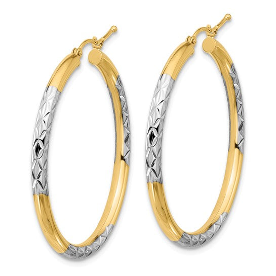 Leslie's 10K with Rhodium Diamond Cut 3mm Hoop Earrings