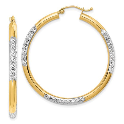 Leslie's 10K with Rhodium Diamond Cut 3mm Hoop Earrings