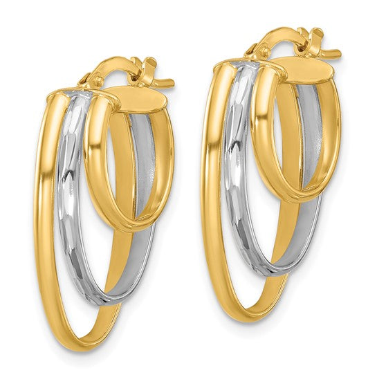 Leslie's 10K with White Rhodium Polished 3-row Oval Hoop Earrings