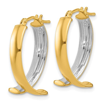 Leslie's 10K with White Rhodium Polished and Textured Fancy Hoop Earrings