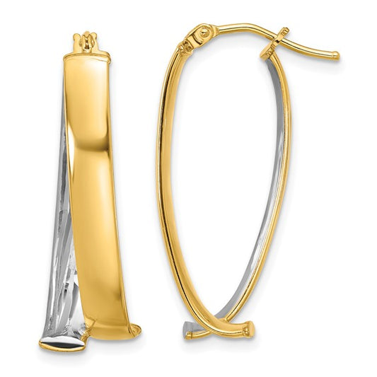 Leslie's 10K with White Rhodium Polished and Textured Fancy Hoop Earrings