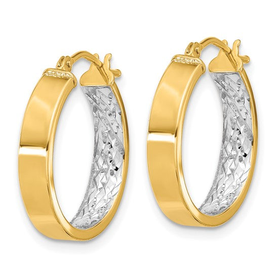 Leslie's 10K with White Rhodium Polished and Diamond-cut Hoop Earrings