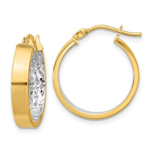 Leslie's 10K with White Rhodium Polished and Diamond-cut Hoop Earrings