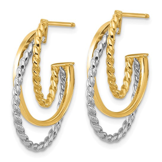 Leslie's 10K with White Rhodium Polished/Twisted Oval J-Hoop Post Earrings