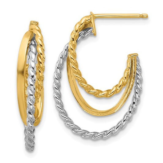 Leslie's 10K with White Rhodium Polished/Twisted Oval J-Hoop Post Earrings