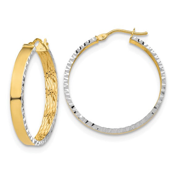 Leslie's 10K with White Rhodium Polished and Diamond-cut Hoop Earrings