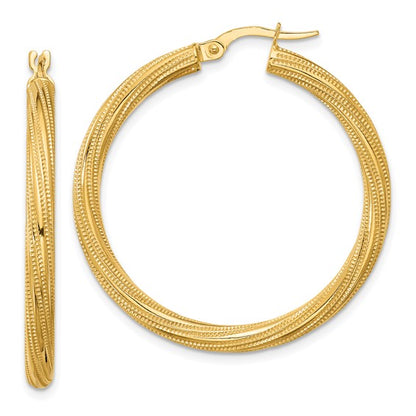 Leslie's 10k Polished and Textured Twisted Tube Hoop Earrings