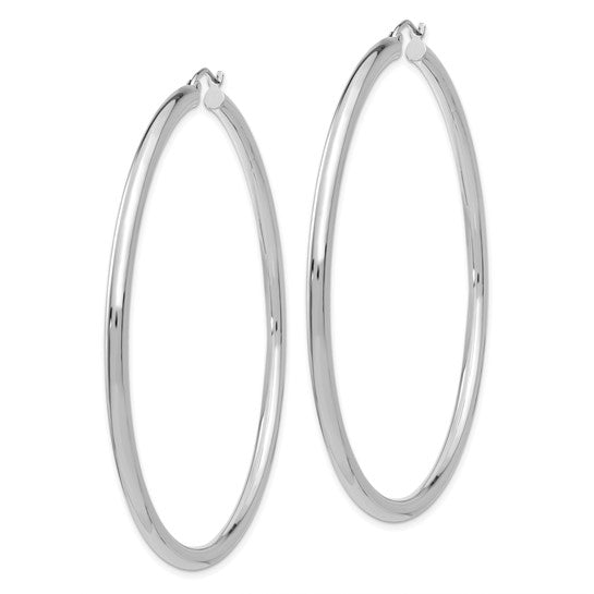 10k White Gold Polished 3mm Lightweight Tube Hoop Earrings