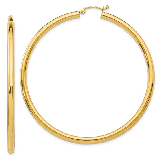 10k Polished 3mm Lightweight Tube Hoop Earrings