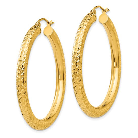 10k Diamond-cut 4mm Round Hoop Earrings