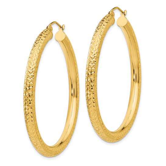 10k Diamond-cut 4mm Round Hoop Earrings