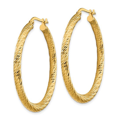 10k 3x30 Diamond-cut Round Hoop Earrings