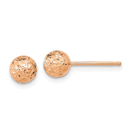 10k Rose Gold 6mm Diamond-Cut Ball Post Earrings