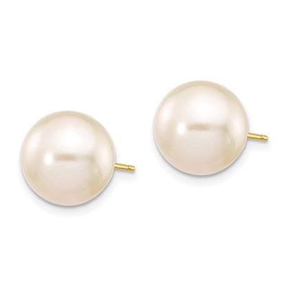 10k 10-11mm White Round Freshwater Cultured Pearl Stud Post Earrings