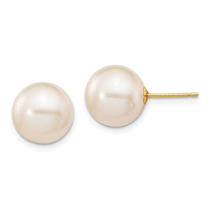 10k 10-11mm White Round Freshwater Cultured Pearl Stud Post Earrings