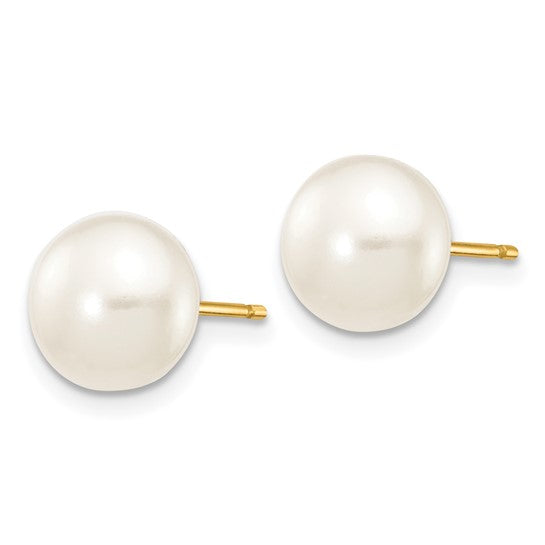 10k 7-8mm White Button Freshwater Cultured Pearl Stud Post Earrings