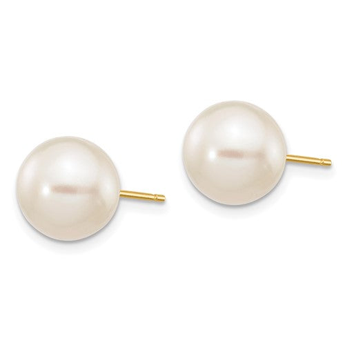 10k 9-10mm White Round Freshwater Cultured Pearl Stud Post Earrings