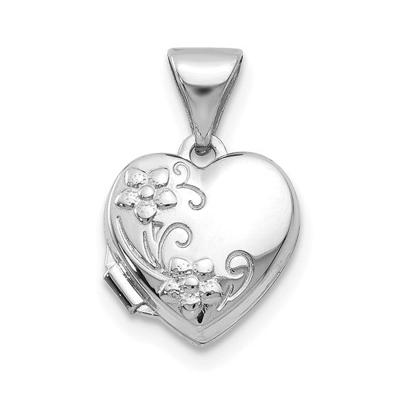 10k White Gold Polished Heart-Shaped Floral Locket