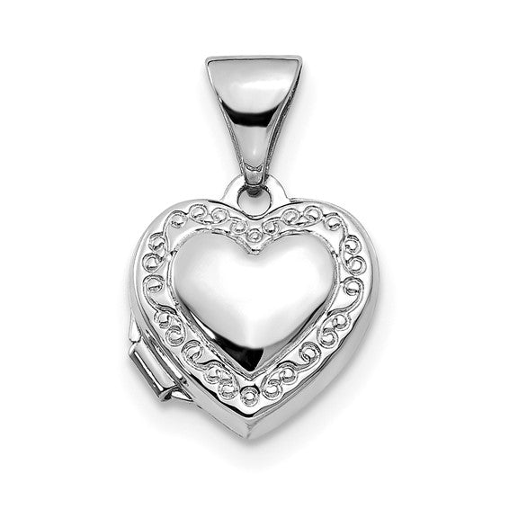 10k White Gold Polished Heart-Shaped Scrolled Locket