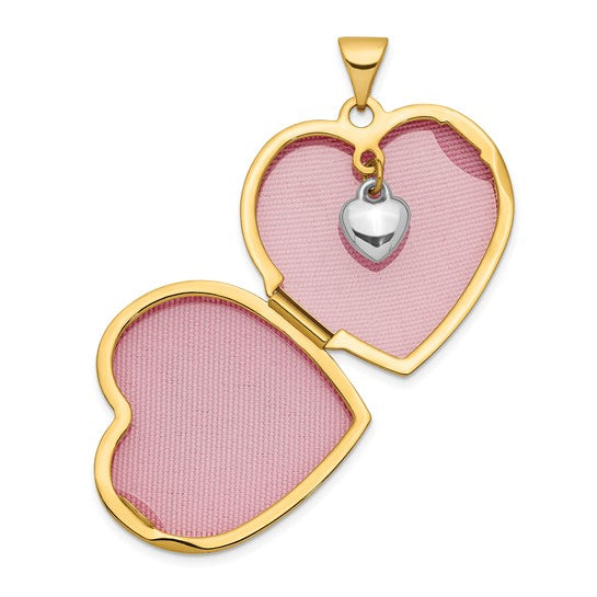 10k Two-tone Dia Always in my Heart with Heart Charm Inside 21mm Heart Locket