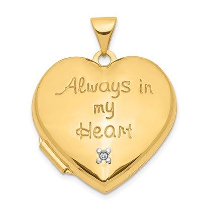 10k Two-tone Dia Always in my Heart with Heart Charm Inside 21mm Heart Locket