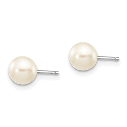 10k White Gold 5-6mm White Round FW Cultured Pearl Stud Post Earrings