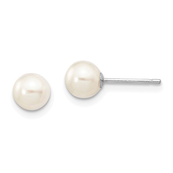 10k White Gold 5-6mm White Round FW Cultured Pearl Stud Post Earrings