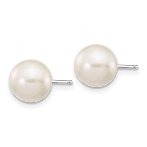 10k White Gold 7-8mm White Round FW Cultured Pearl Stud Post Earrings