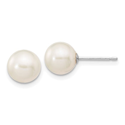 10k White Gold 7-8mm White Round FW Cultured Pearl Stud Post Earrings