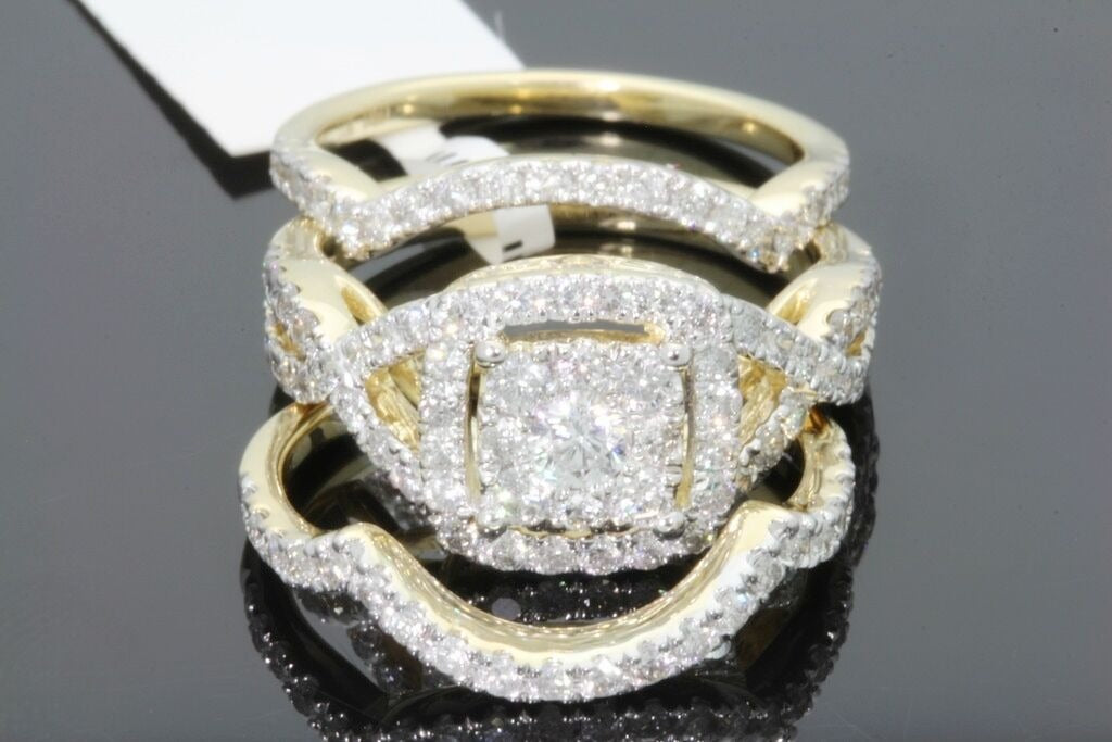 10K YELLOW GOLD 2 CARAT WOMEN DIAMOND ENGAGEMENT RING 2 WEDDING BANDS BRIDAL SET