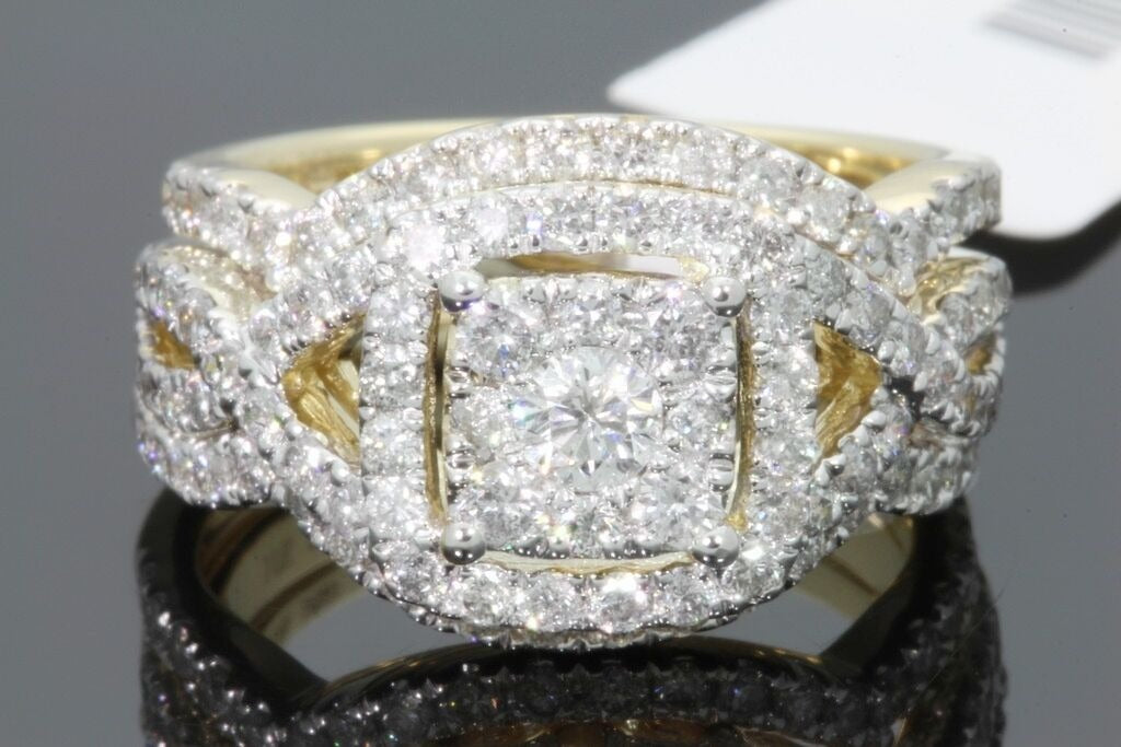 10K YELLOW GOLD 2 CARAT WOMEN DIAMOND ENGAGEMENT RING 2 WEDDING BANDS BRIDAL SET