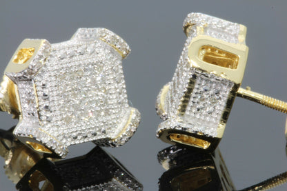 .40 CARAT REAL DIAMONDS STERLING SILVER YELLOW GOLD PLATING MENS WOMENS 10 mm 100% REAL DIAMONDS EARRINGS STUDS