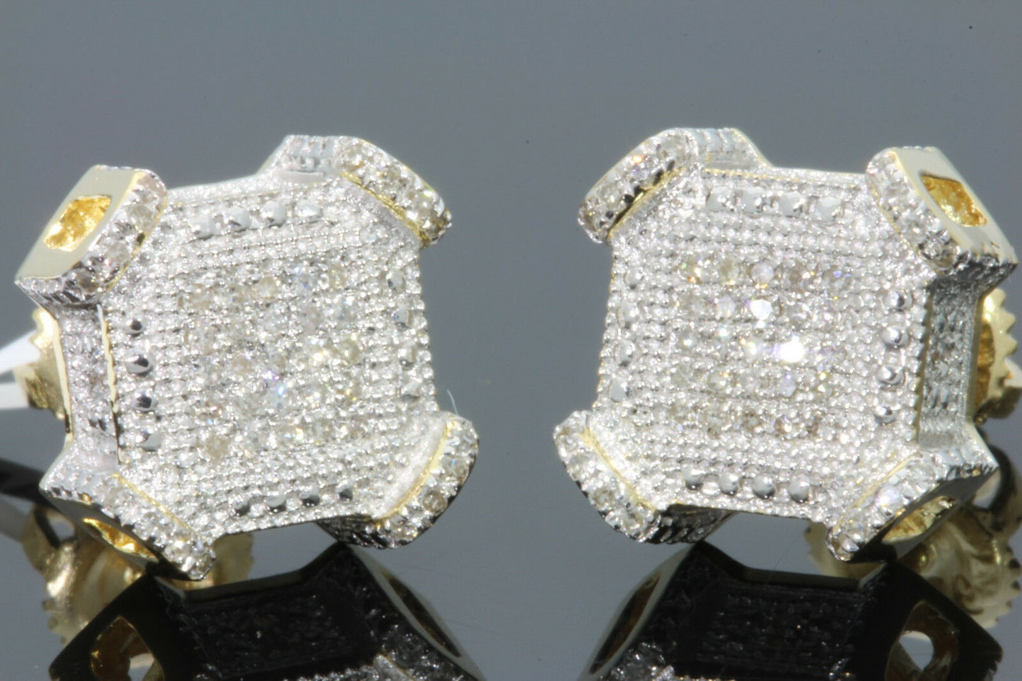 .40 CARAT REAL DIAMONDS STERLING SILVER YELLOW GOLD PLATING MENS WOMENS 10 mm 100% REAL DIAMONDS EARRINGS STUDS